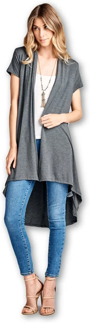 Women's Short Sleeve Ultra Soft Viscose Made from Bamboo Layering Long Duster Cardigan