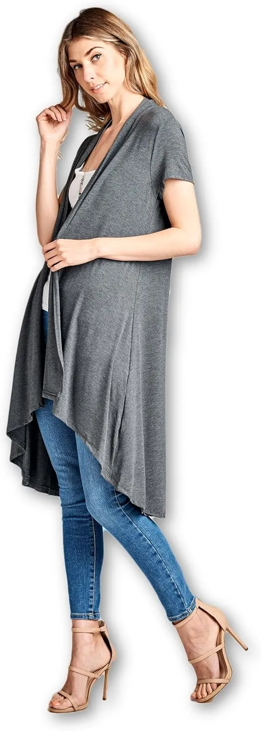 Women's Short Sleeve Ultra Soft Viscose Made from Bamboo Layering Long Duster Cardigan