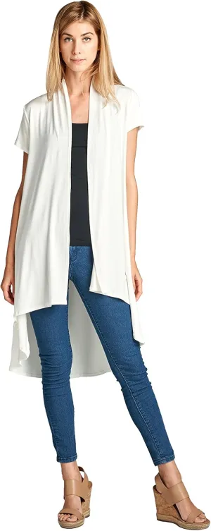 Women's Short Sleeve Ultra Soft Viscose Made from Bamboo Layering Long Duster Cardigan