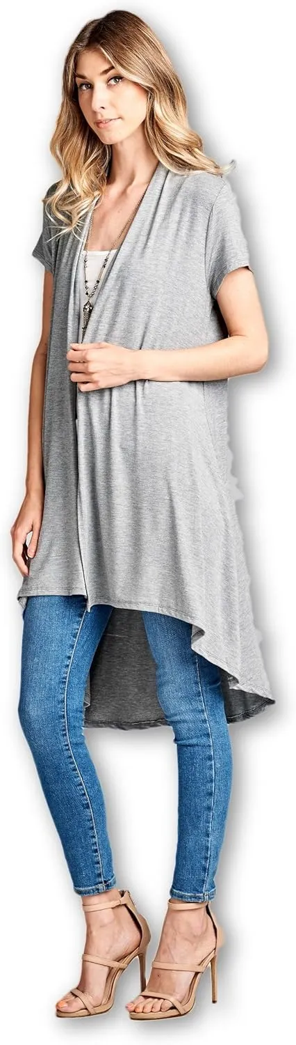 Women's Short Sleeve Ultra Soft Viscose Made from Bamboo Layering Long Duster Cardigan