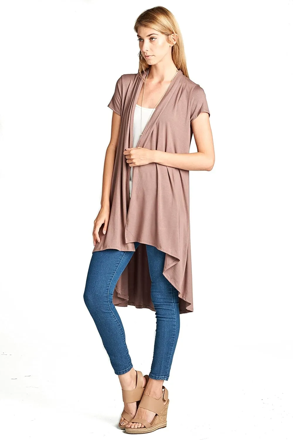 Women's Short Sleeve Ultra Soft Viscose Made from Bamboo Layering Long Duster Cardigan