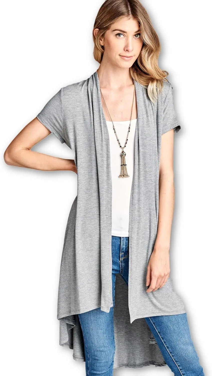 Women's Short Sleeve Ultra Soft Viscose Made from Bamboo Layering Long Duster Cardigan