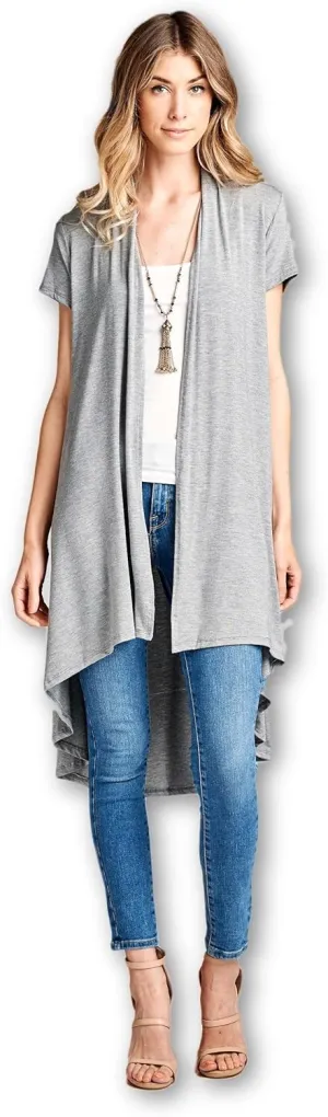 Women's Short Sleeve Ultra Soft Viscose Made from Bamboo Layering Long Duster Cardigan