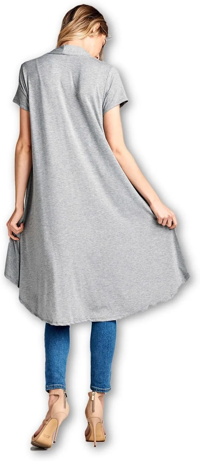 Women's Short Sleeve Ultra Soft Viscose Made from Bamboo Layering Long Duster Cardigan