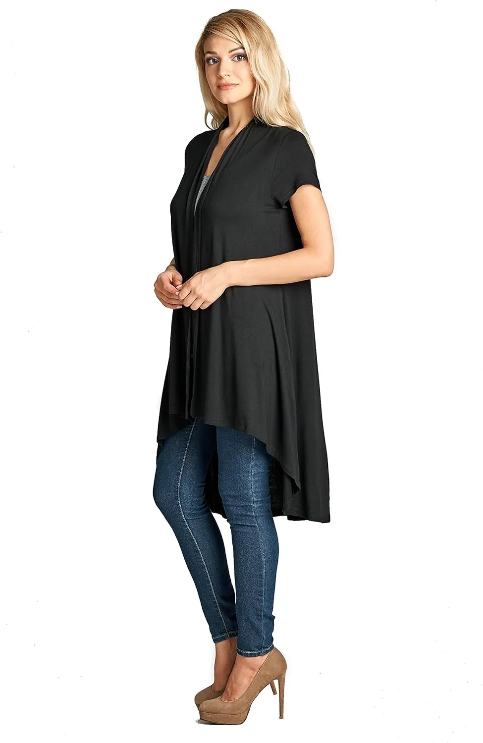 Women's Short Sleeve Ultra Soft Viscose Made from Bamboo Layering Long Duster Cardigan
