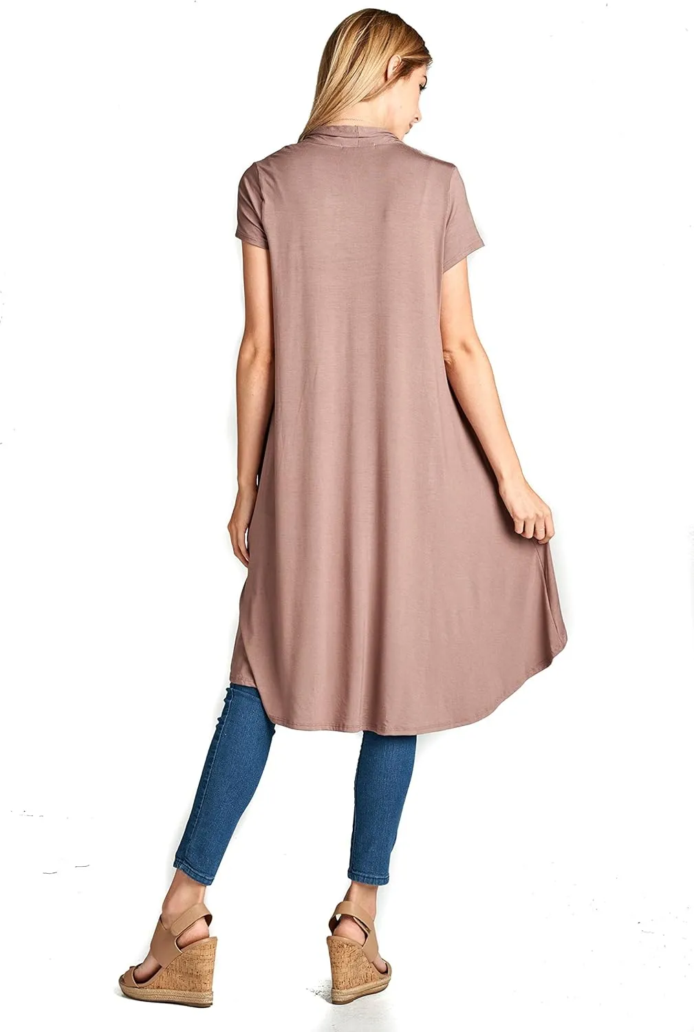 Women's Short Sleeve Ultra Soft Viscose Made from Bamboo Layering Long Duster Cardigan