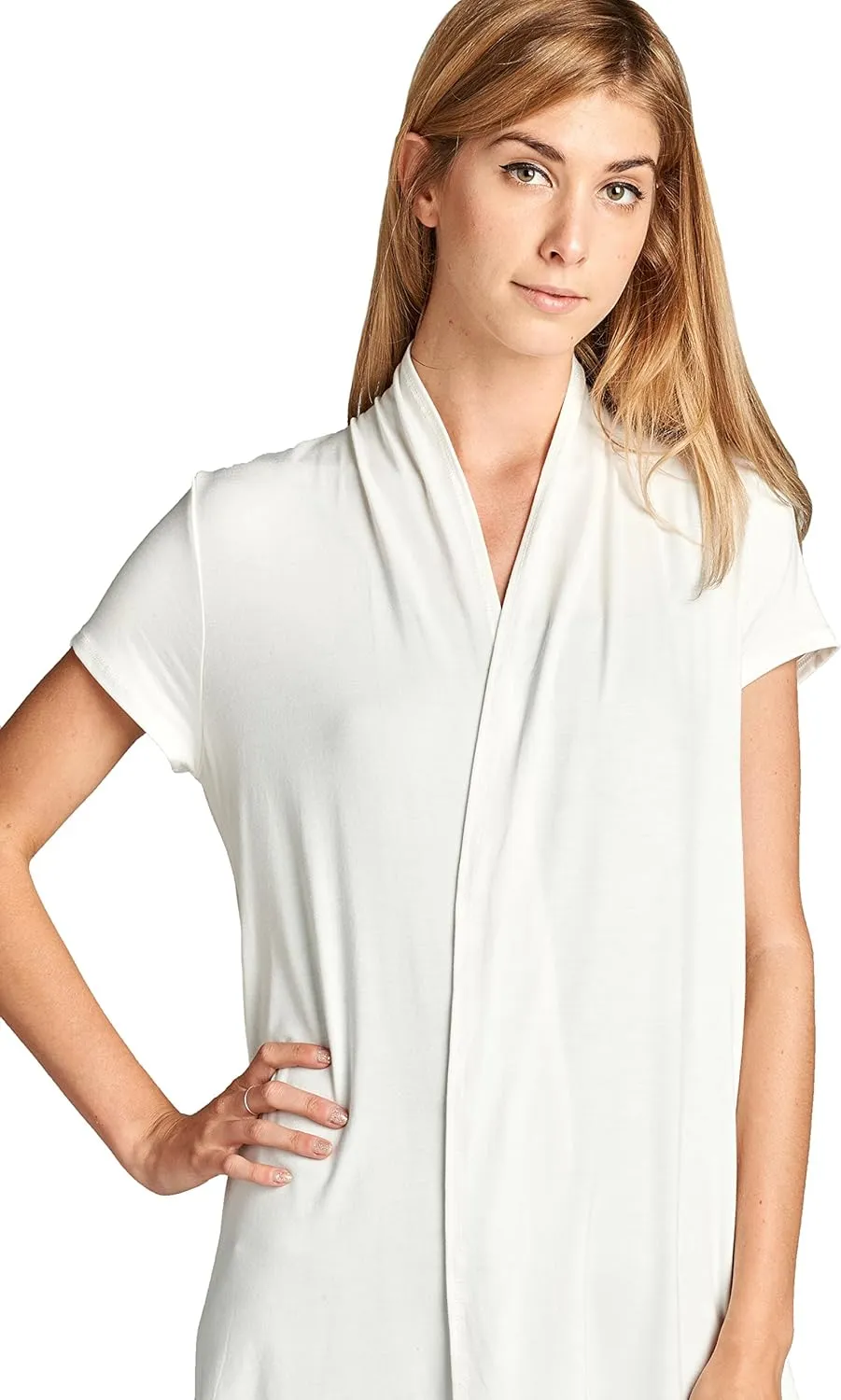 Women's Short Sleeve Ultra Soft Viscose Made from Bamboo Layering Long Duster Cardigan