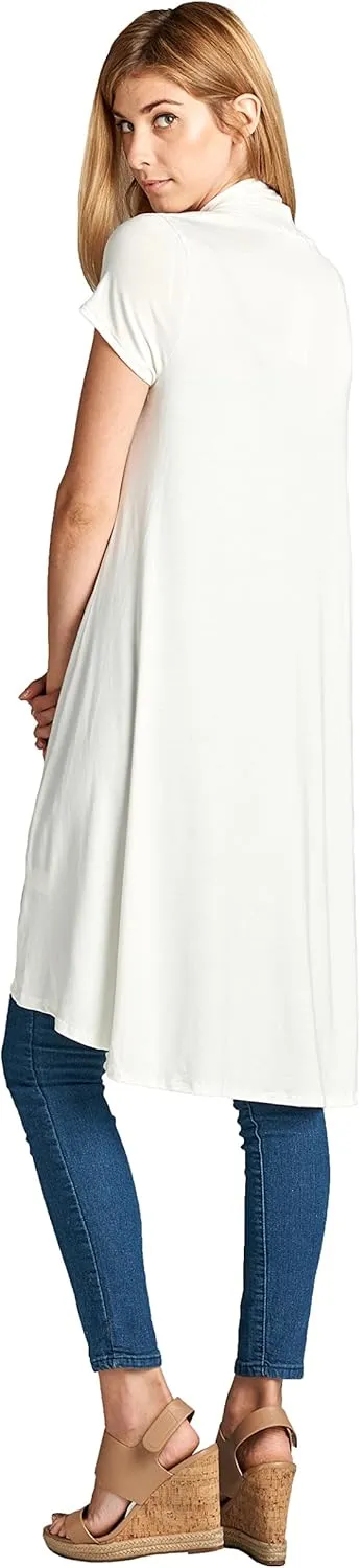 Women's Short Sleeve Ultra Soft Viscose Made from Bamboo Layering Long Duster Cardigan