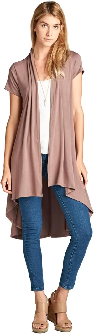 Women's Short Sleeve Ultra Soft Viscose Made from Bamboo Layering Long Duster Cardigan