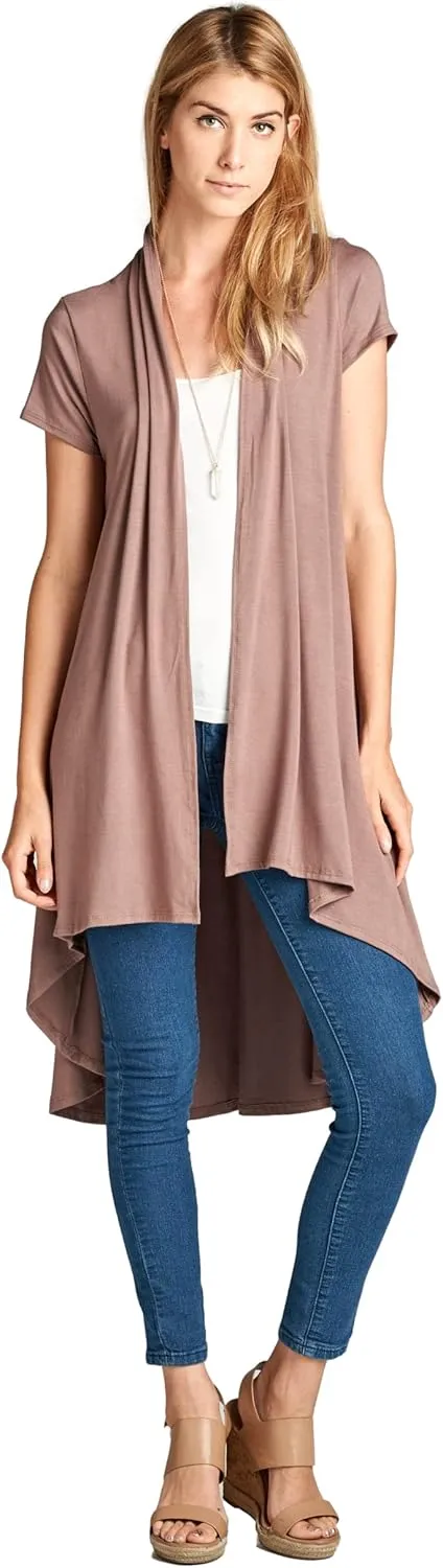 Women's Short Sleeve Ultra Soft Viscose Made from Bamboo Layering Long Duster Cardigan