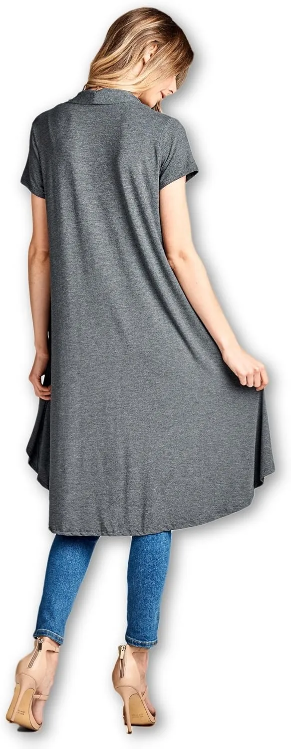 Women's Short Sleeve Ultra Soft Viscose Made from Bamboo Layering Long Duster Cardigan