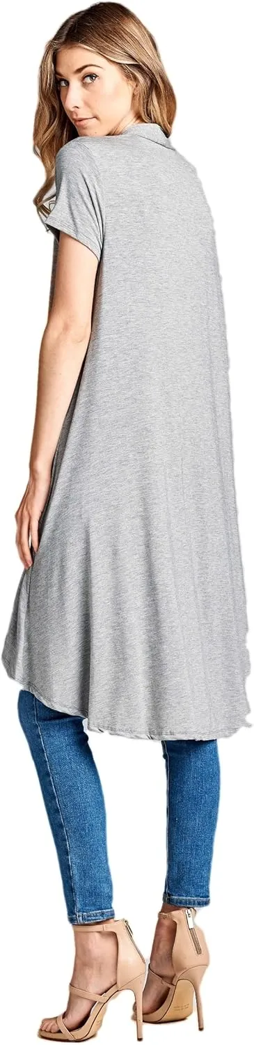 Women's Short Sleeve Ultra Soft Viscose Made from Bamboo Layering Long Duster Cardigan