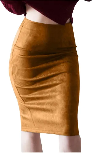 Women's Skirt Solid Color High Waisted Soft Smooth Lightweight Sexy Work Office Skirts Warp Pure Skirt for Party