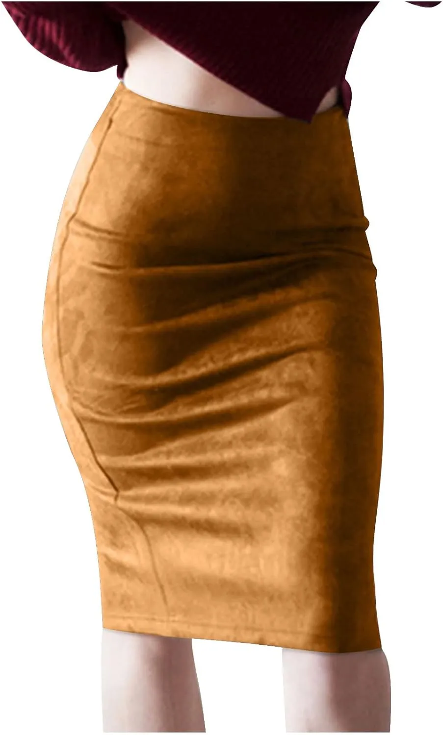Women's Skirt Solid Color High Waisted Soft Smooth Lightweight Sexy Work Office Skirts Warp Pure Skirt for Party