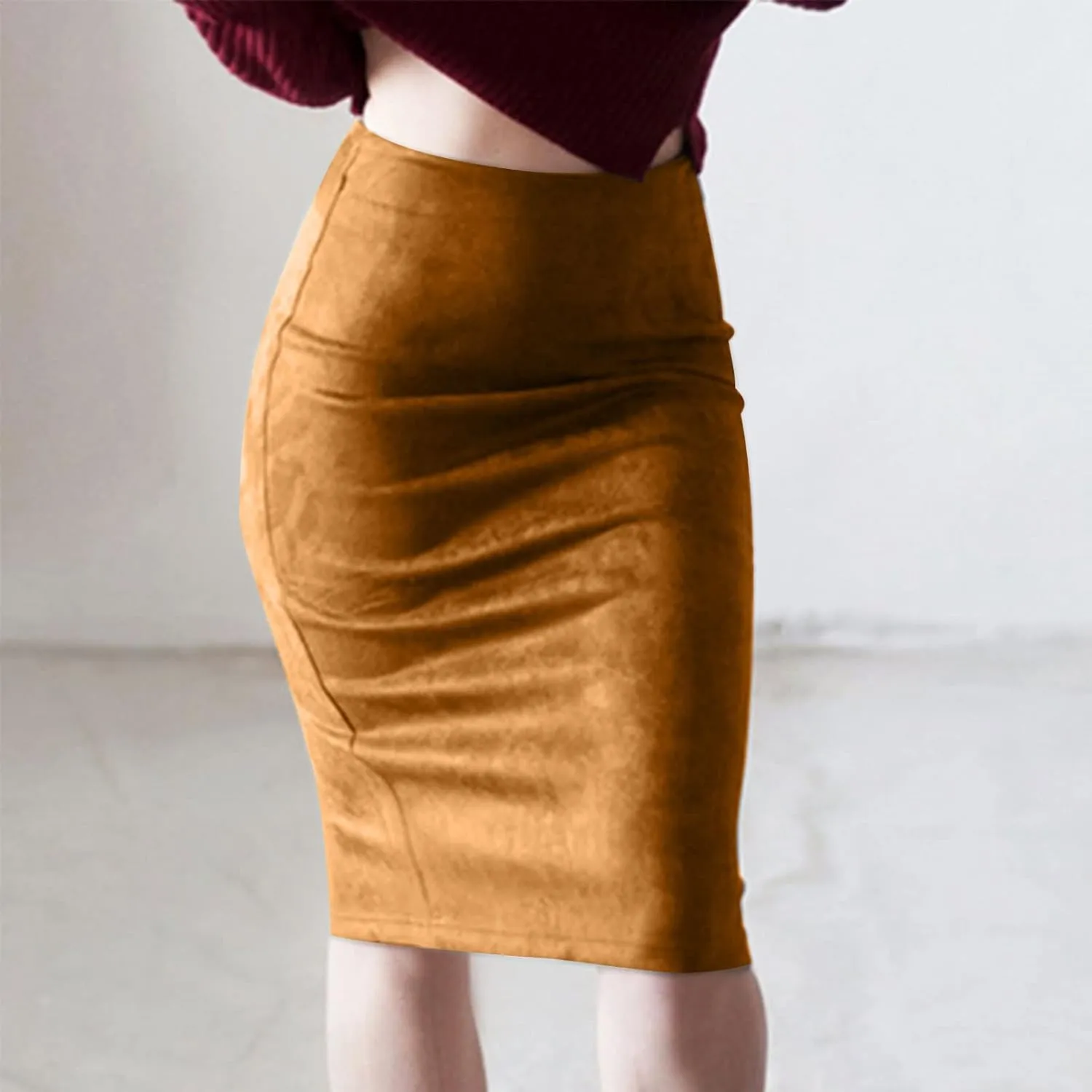 Women's Skirt Solid Color High Waisted Soft Smooth Lightweight Sexy Work Office Skirts Warp Pure Skirt for Party