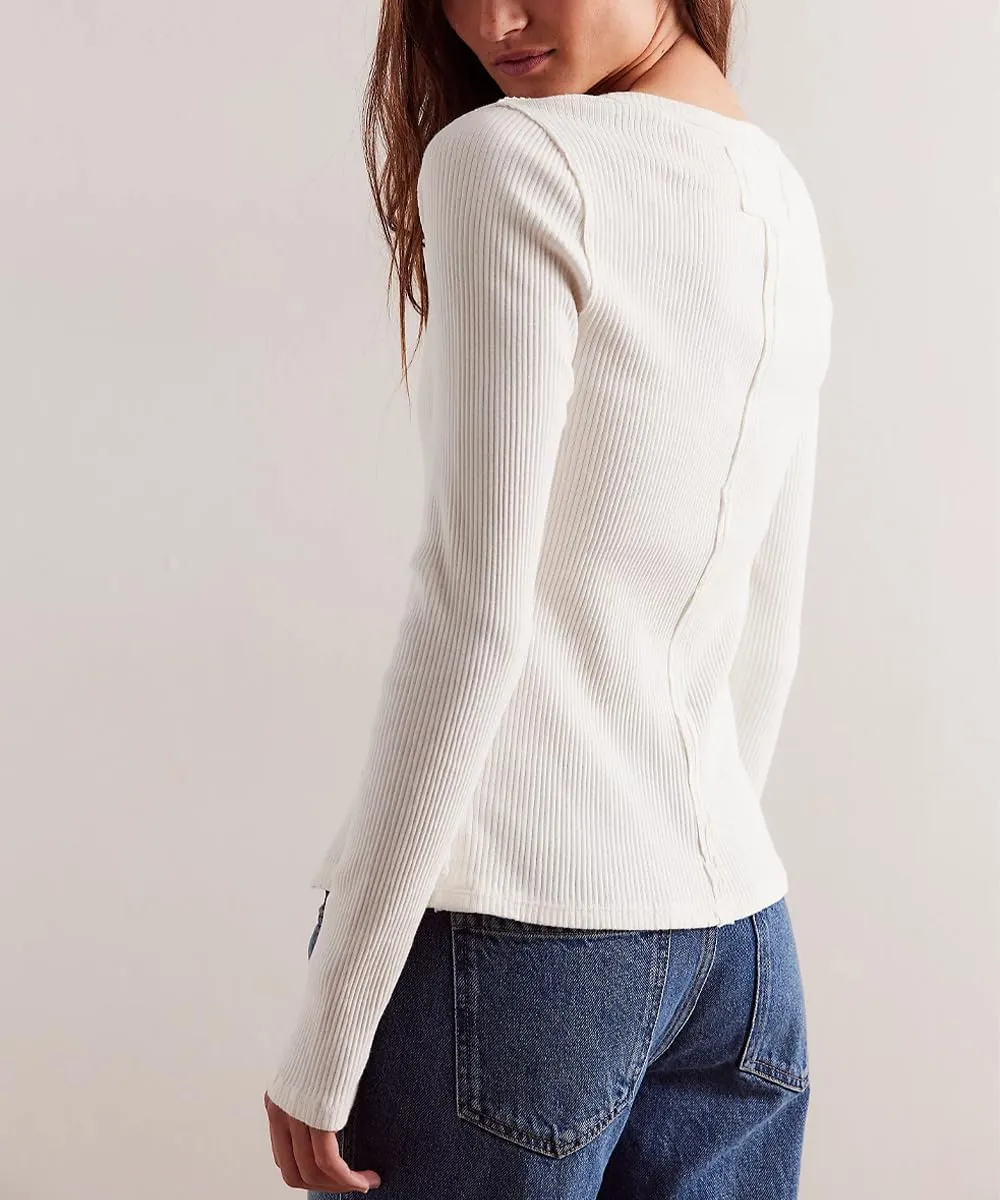 Women's Slim Fitted Cardigan Ribbed Knit Long Sleeve Button Down Shirt Crewneck Y2K Blouse Tops