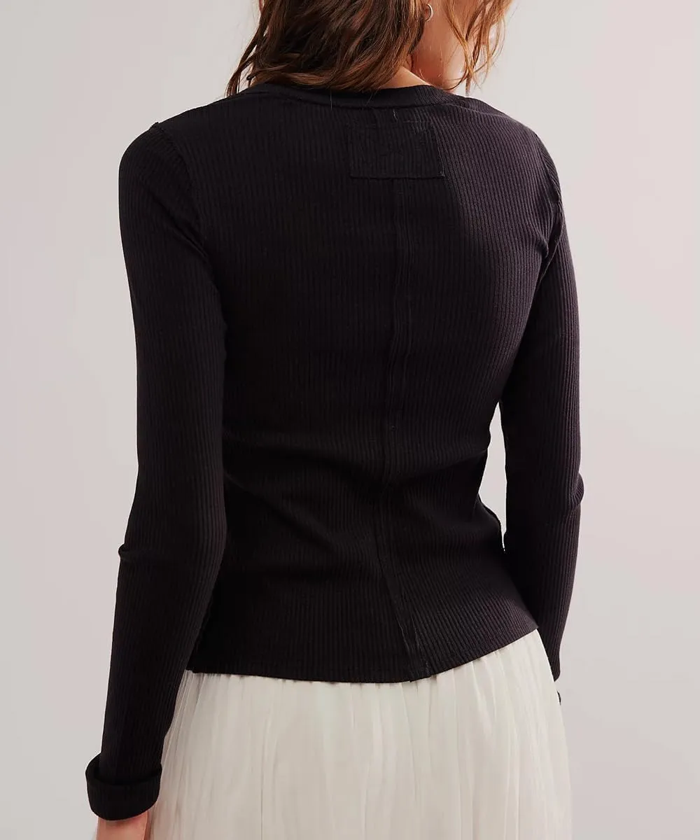 Women's Slim Fitted Cardigan Ribbed Knit Long Sleeve Button Down Shirt Crewneck Y2K Blouse Tops