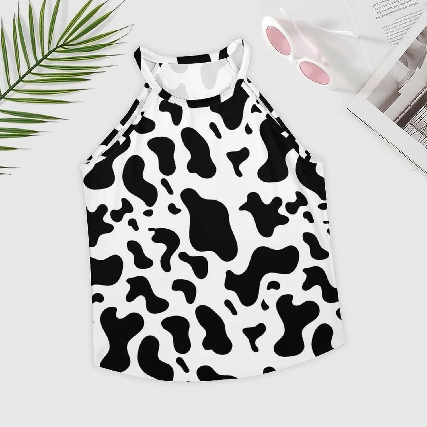 Women's Soft Summer Tank Tops, Sleeveless High Neck Camisoles with Flowy Halter Straps