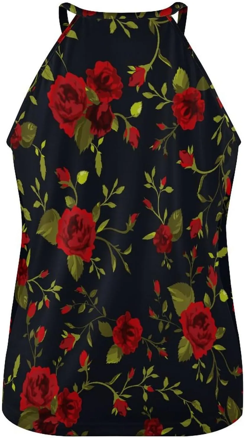 Women's Soft Summer Tank Tops, Sleeveless High Neck Camisoles with Flowy Halter Straps