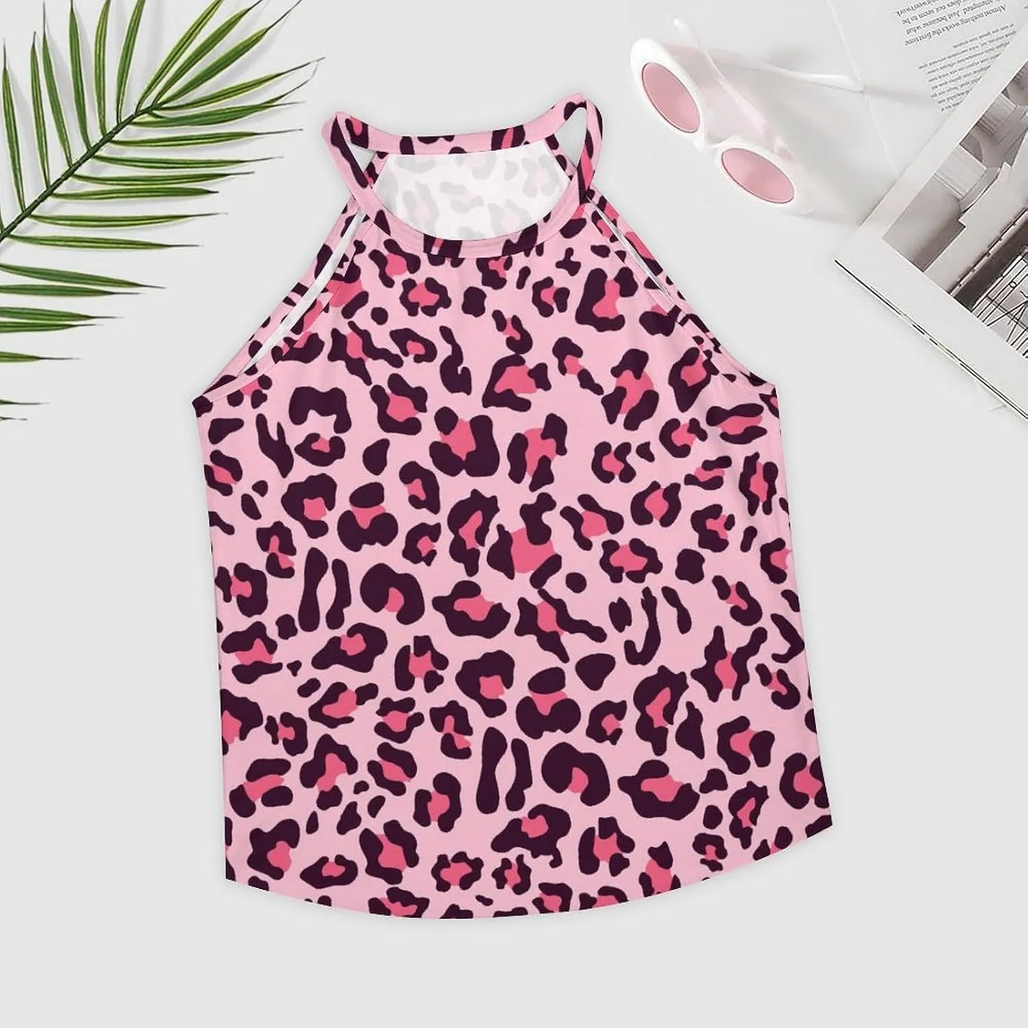 Women's Soft Summer Tank Tops, Sleeveless High Neck Camisoles with Flowy Halter Straps