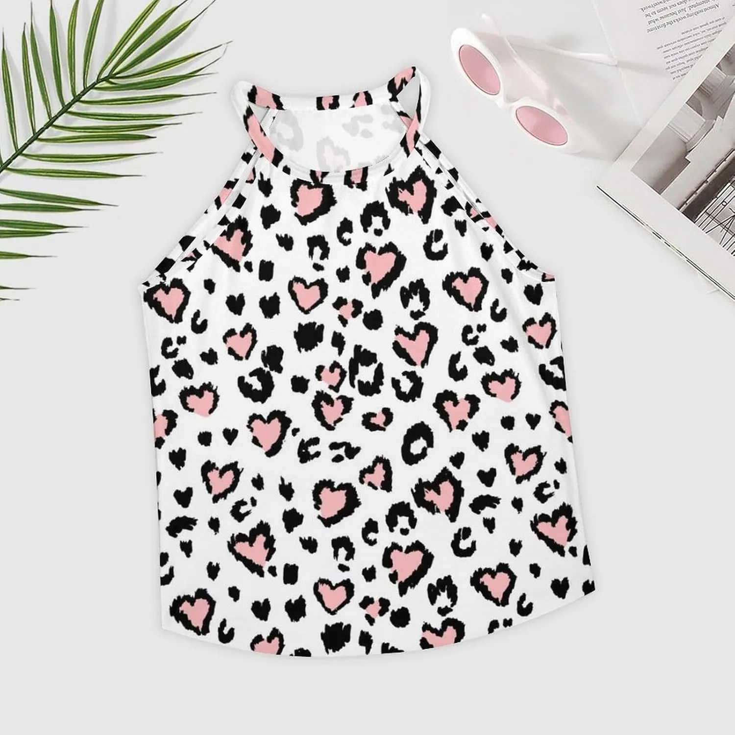 Women's Soft Summer Tank Tops, Sleeveless High Neck Camisoles with Flowy Halter Straps