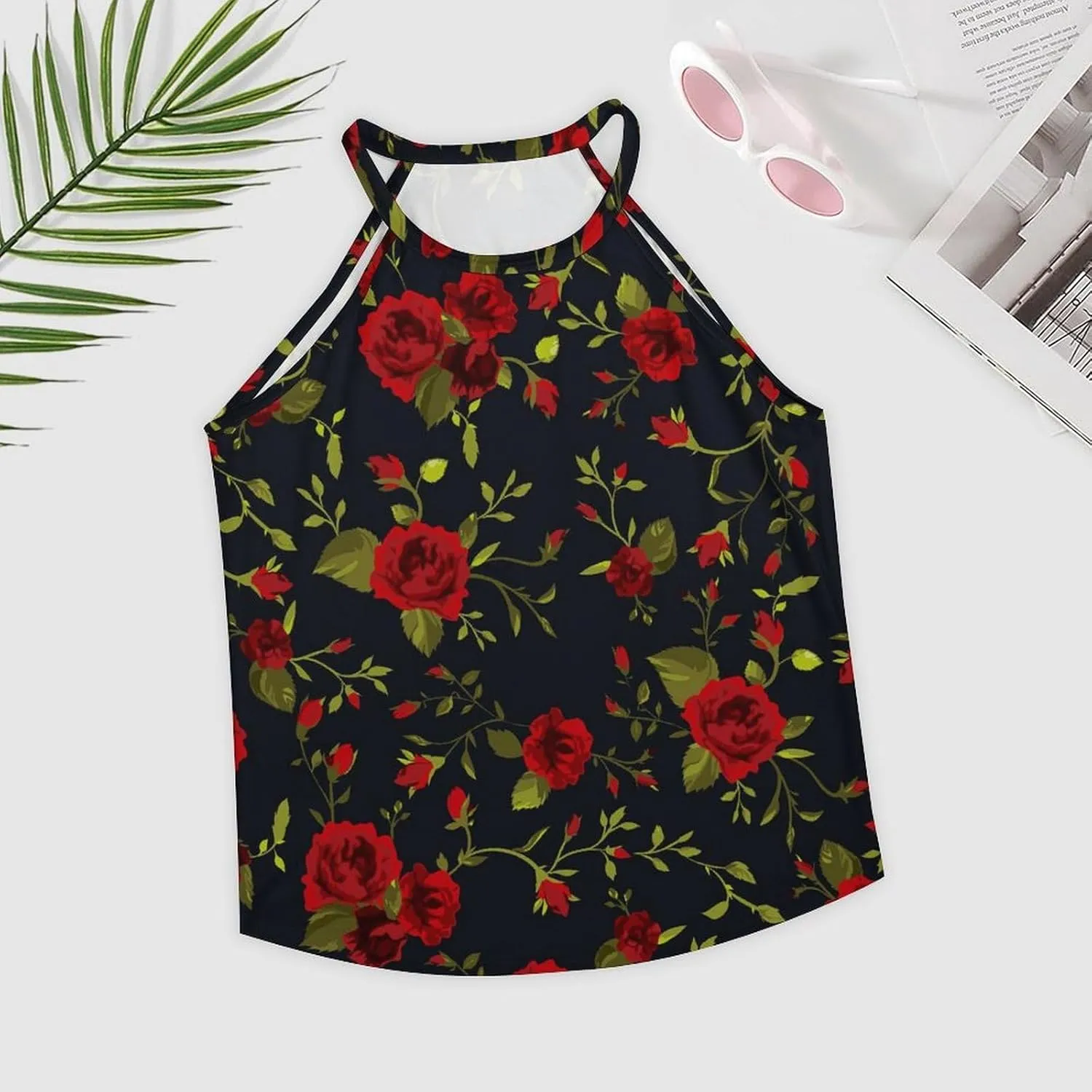 Women's Soft Summer Tank Tops, Sleeveless High Neck Camisoles with Flowy Halter Straps