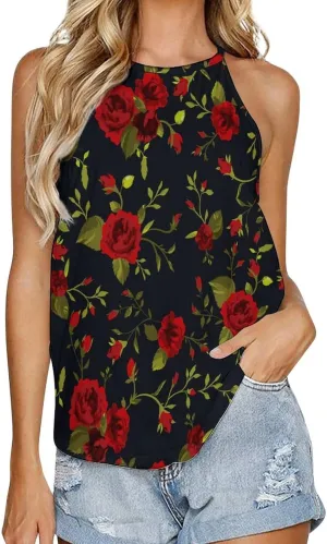 Women's Soft Summer Tank Tops, Sleeveless High Neck Camisoles with Flowy Halter Straps