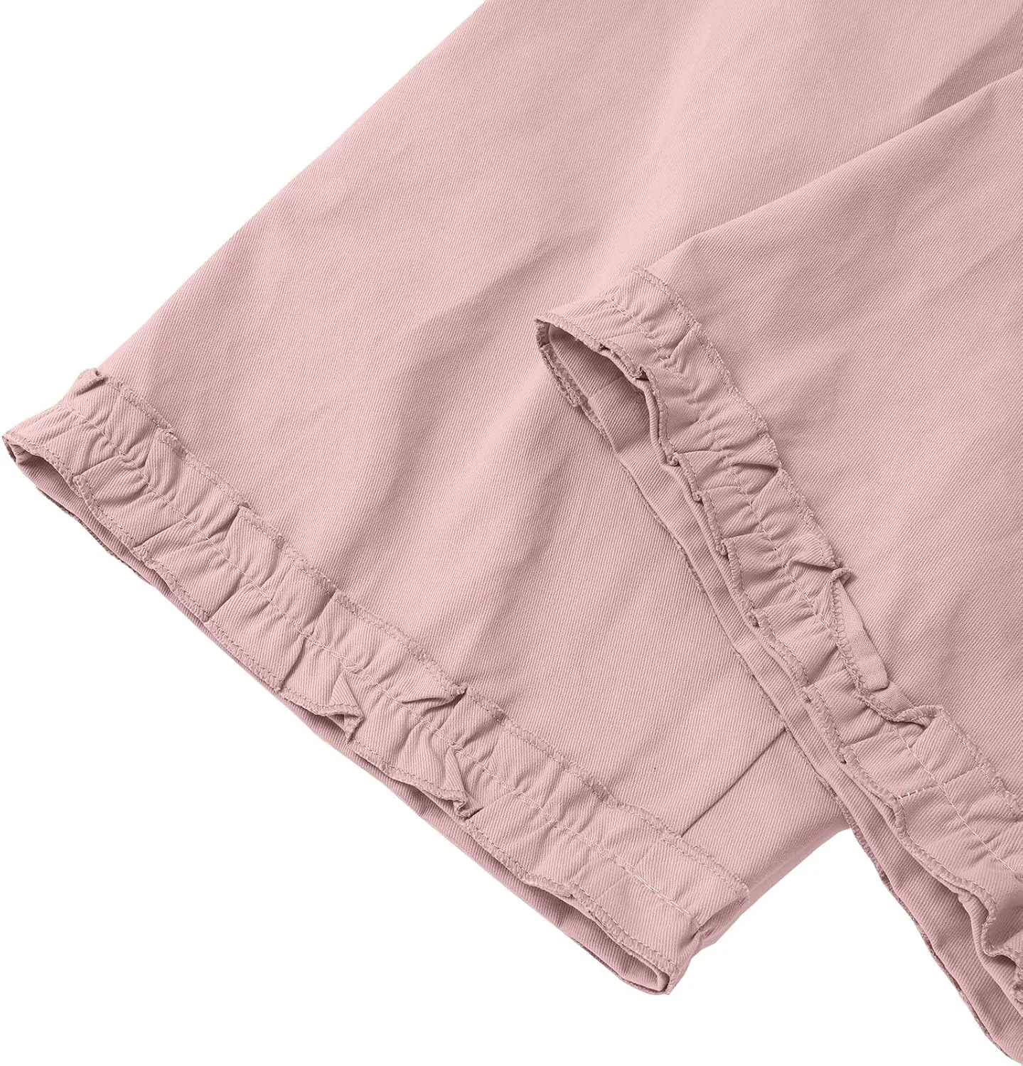 Women's Solid Cotton Linen Straight Pants Lace Ruffle Casual Trouser with Pockets Summer Vintage Elastic Waist Flowy Pants