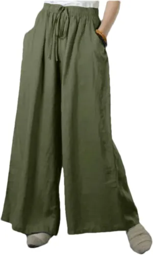 Women's Summer Loose Casual Wide-Leg Pants  Solid Color Cotton Linen Elastic Waist Drawstring Trousers Streetwear