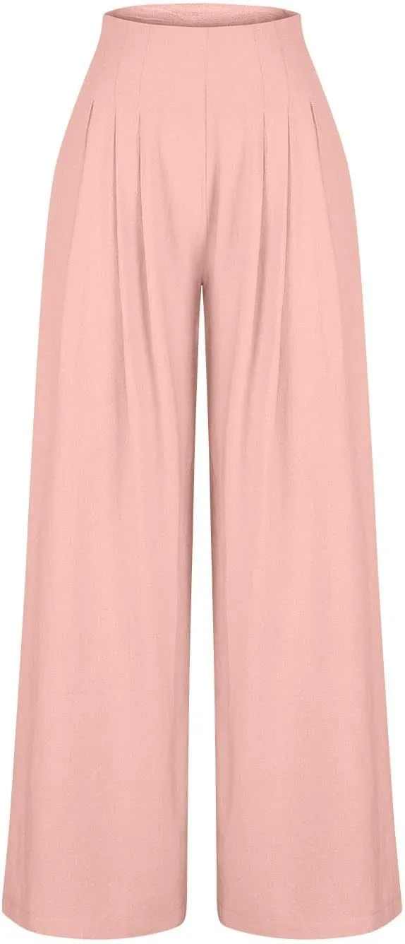 Women's Summer Wide Leg Palazzo Pants Fashion High Waistd Loose Elastic Waist Slacks Casual Going Out Flowy Trousers