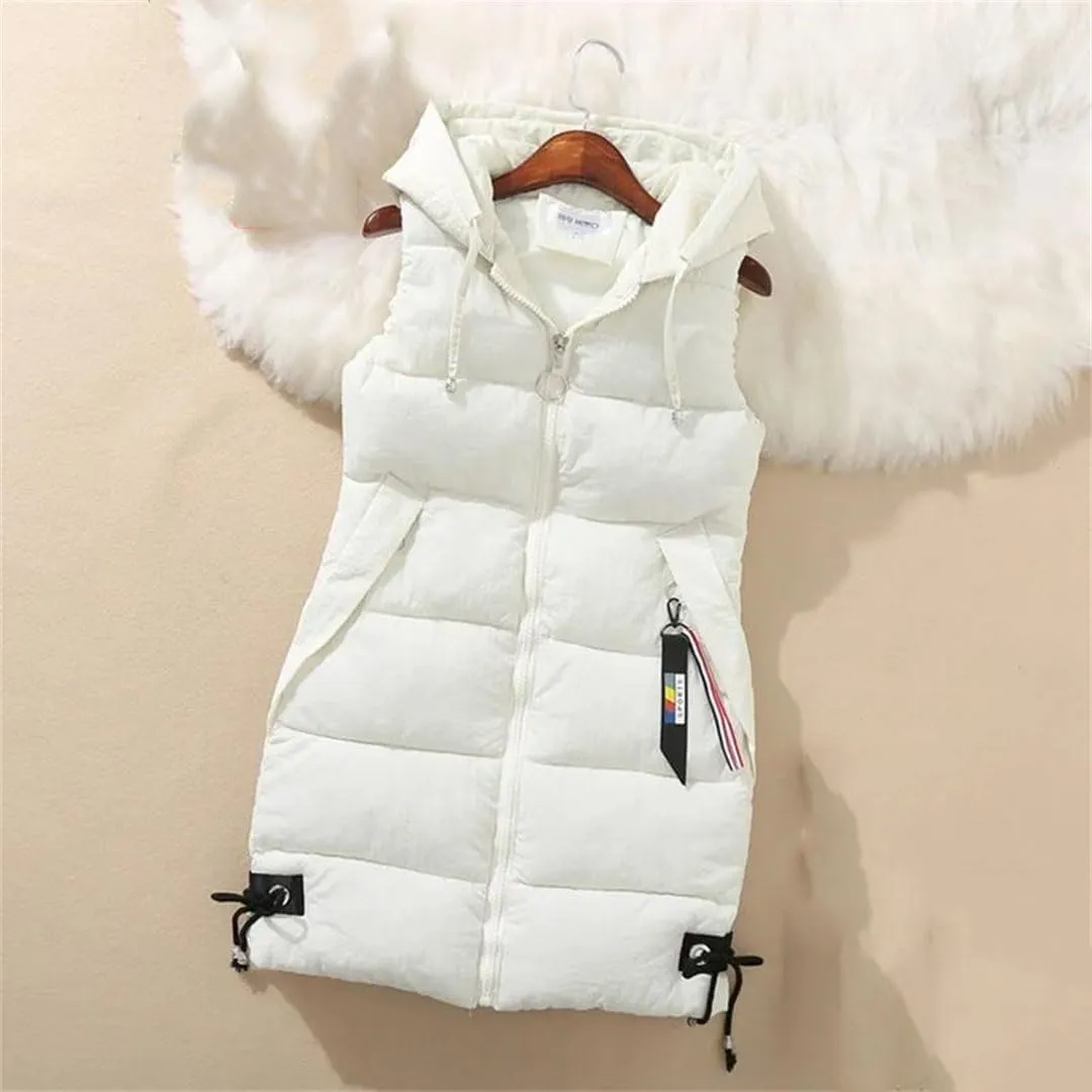 Women's Thick Warm Down Cotton-Padded Waistcoat Autumn Winter Sleeveless Long Hooded Vest Korean Loose Jacket Outwear