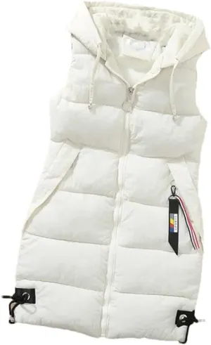 Women's Thick Warm Down Cotton-Padded Waistcoat Autumn Winter Sleeveless Long Hooded Vest Korean Loose Jacket Outwear