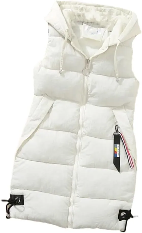 Women's Thick Warm Down Cotton-Padded Waistcoat Autumn Winter Sleeveless Long Hooded Vest Korean Loose Jacket Outwear