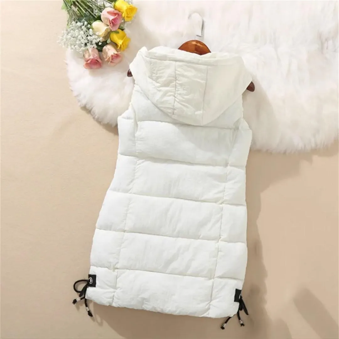 Women's Thick Warm Down Cotton-Padded Waistcoat Autumn Winter Sleeveless Long Hooded Vest Korean Loose Jacket Outwear