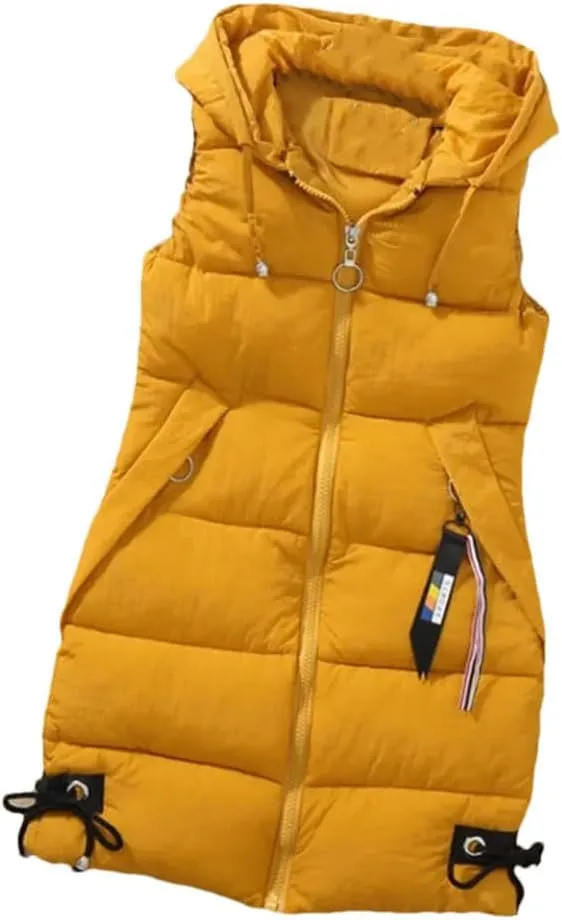 Women's Thick Warm Down Cotton-Padded Waistcoat Autumn Winter Sleeveless Long Hooded Vest Korean Loose Jacket Outwear