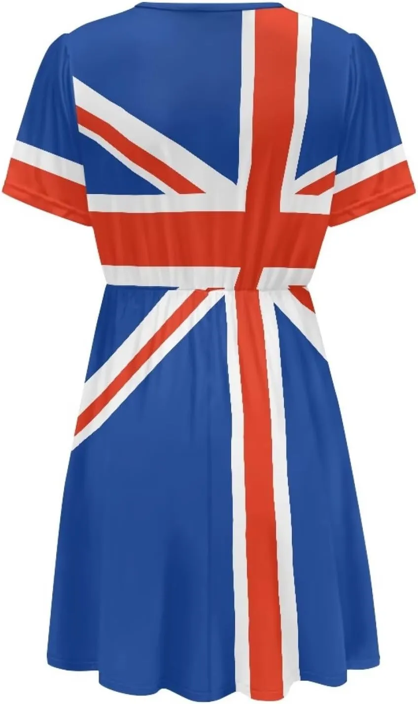 Women's V Neck Dresses Short Sleeve Swing Ruffle Dresses A Line Soft Ruched Dress Lightweight Vacation Dress