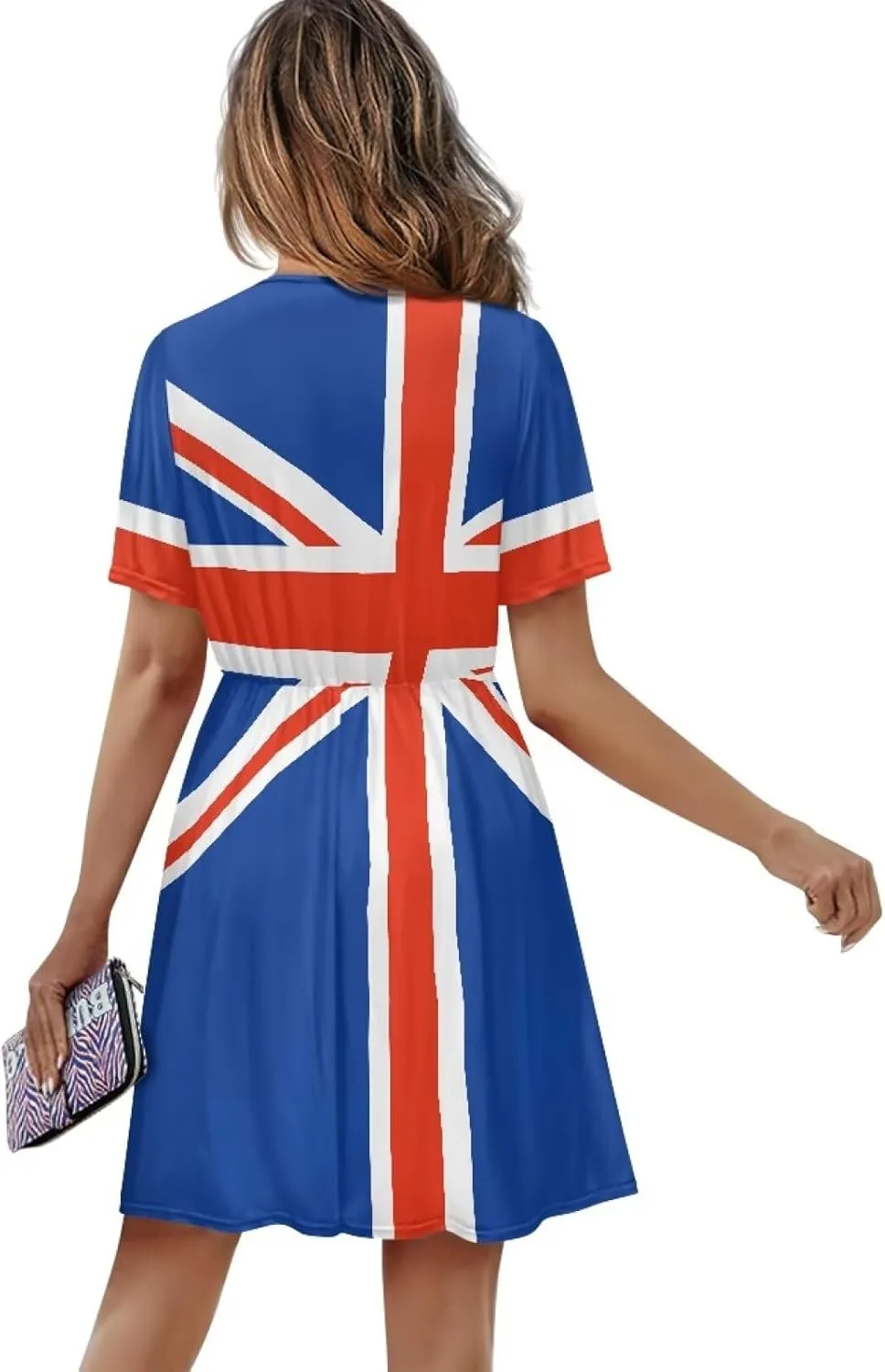 Women's V Neck Dresses Short Sleeve Swing Ruffle Dresses A Line Soft Ruched Dress Lightweight Vacation Dress