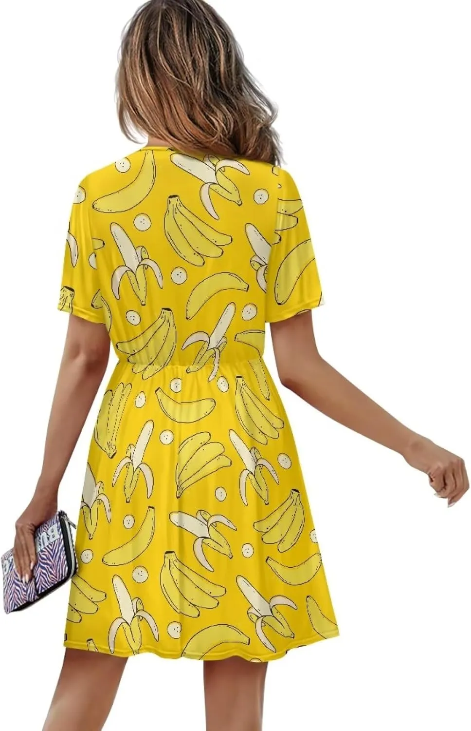 Women's V Neck Dresses Short Sleeve Swing Ruffle Dresses A Line Soft Ruched Dress Lightweight Vacation Dress