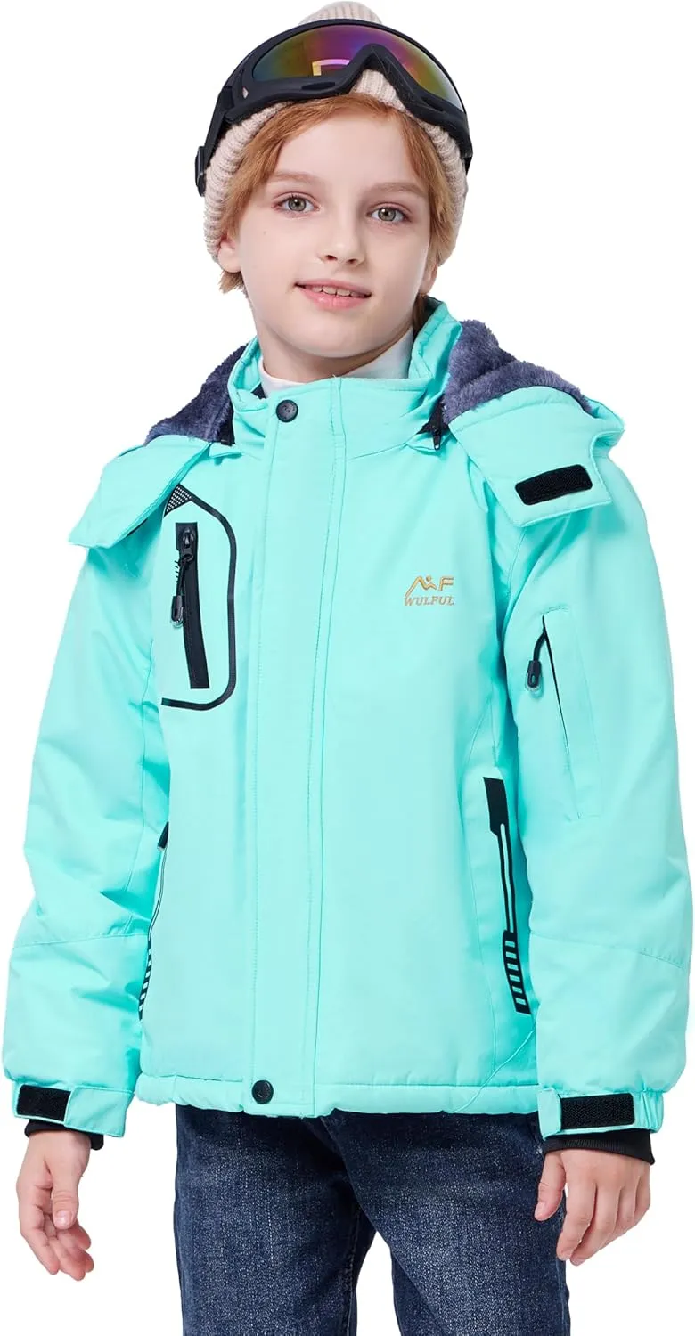 WULFUL Boy's Waterproof Ski Jacket Warm Fleece Hooded Winter Snow Coat