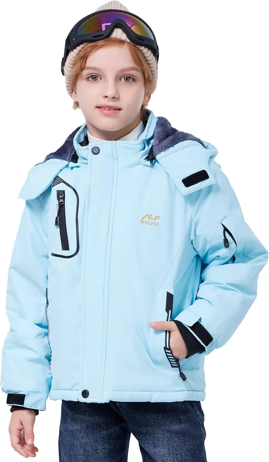 WULFUL Boy's Waterproof Ski Jacket Warm Fleece Hooded Winter Snow Coat