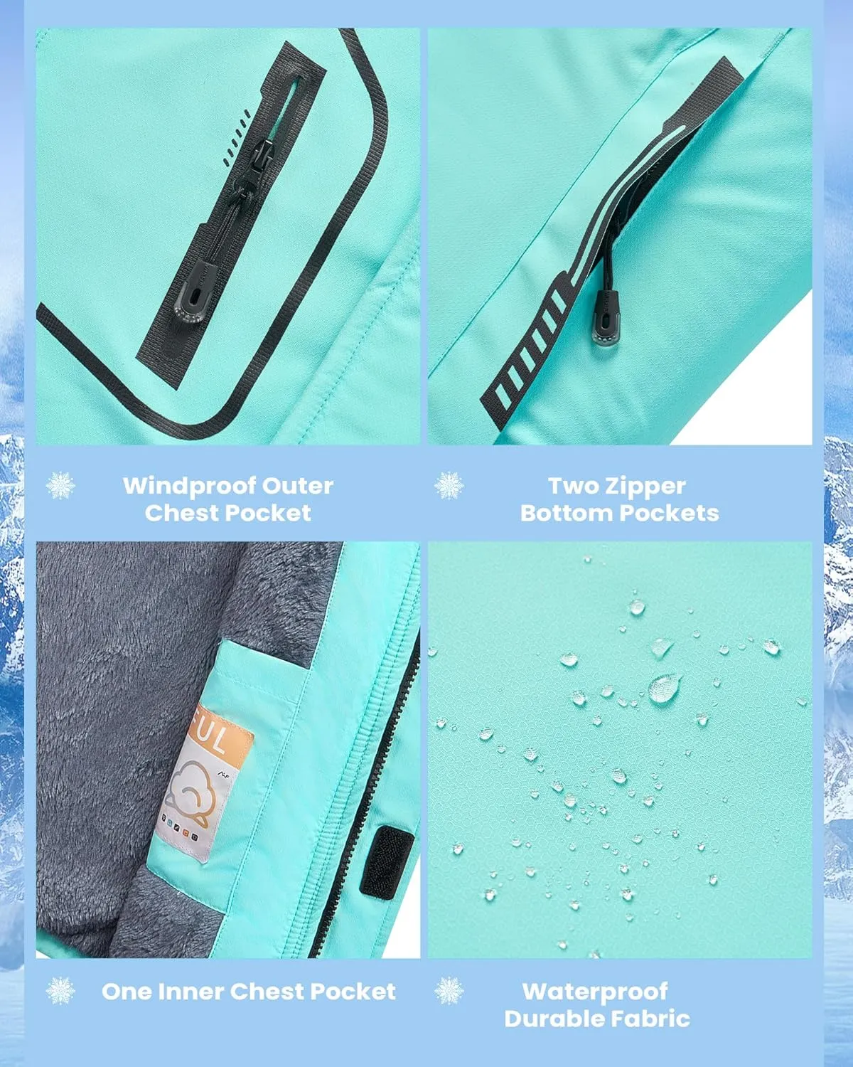 WULFUL Boy's Waterproof Ski Jacket Warm Fleece Hooded Winter Snow Coat