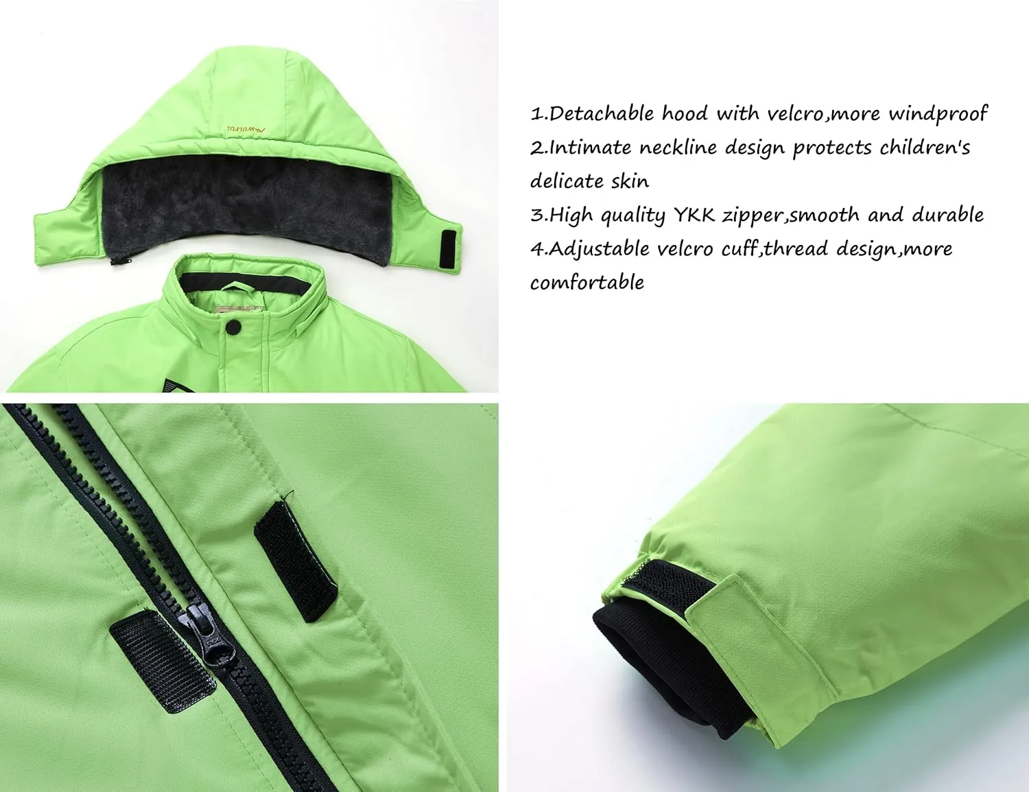 WULFUL Boy's Waterproof Ski Jacket Warm Fleece Hooded Winter Snow Coat