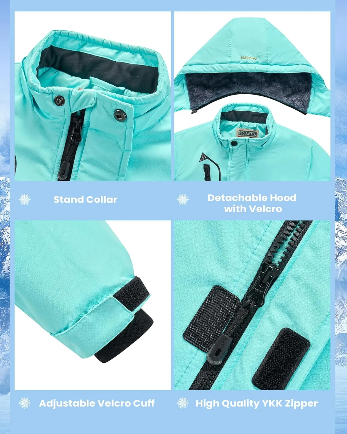 WULFUL Boy's Waterproof Ski Jacket Warm Fleece Hooded Winter Snow Coat