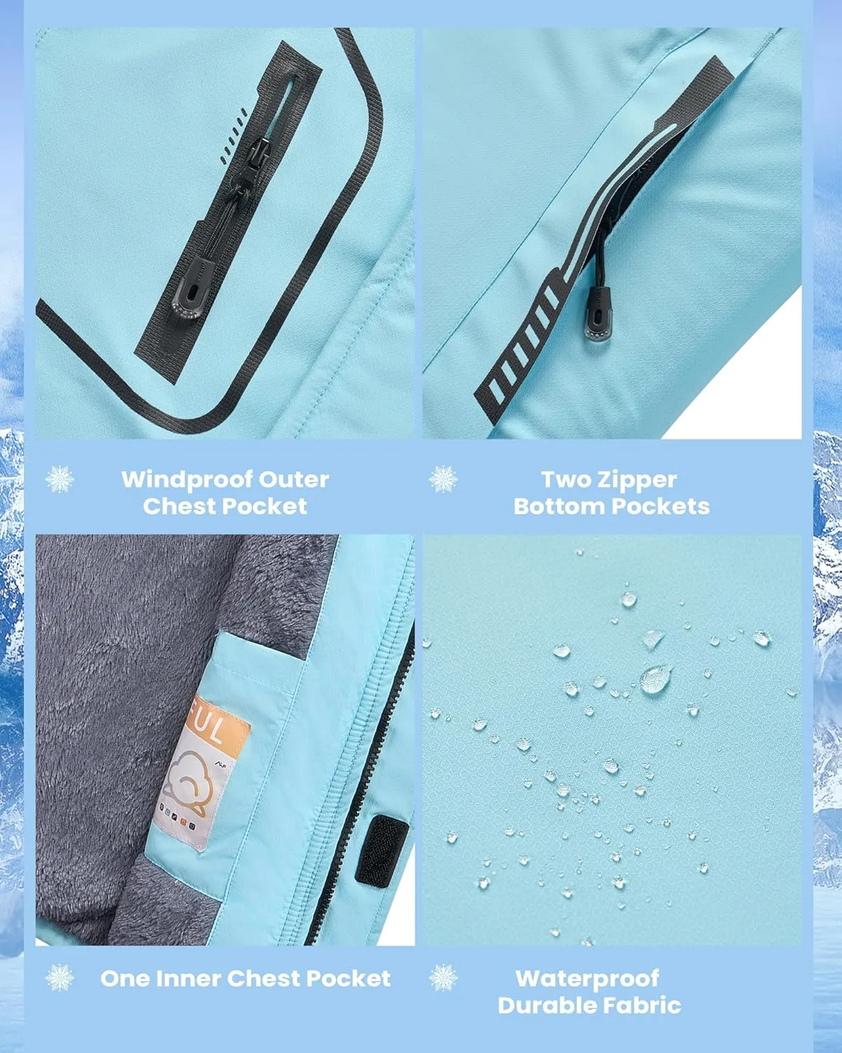 WULFUL Boy's Waterproof Ski Jacket Warm Fleece Hooded Winter Snow Coat