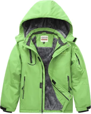 WULFUL Boy's Waterproof Ski Jacket Warm Fleece Hooded Winter Snow Coat