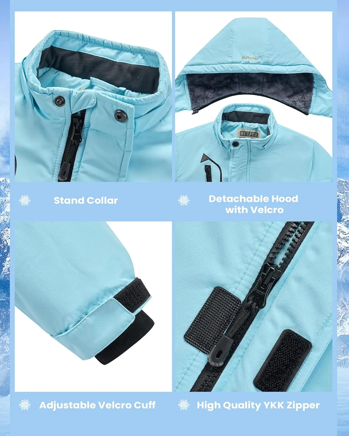 WULFUL Boy's Waterproof Ski Jacket Warm Fleece Hooded Winter Snow Coat