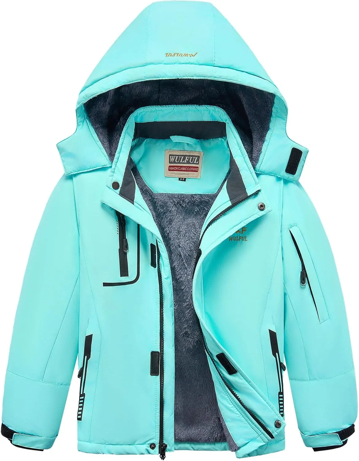 WULFUL Boy's Waterproof Ski Jacket Warm Fleece Hooded Winter Snow Coat