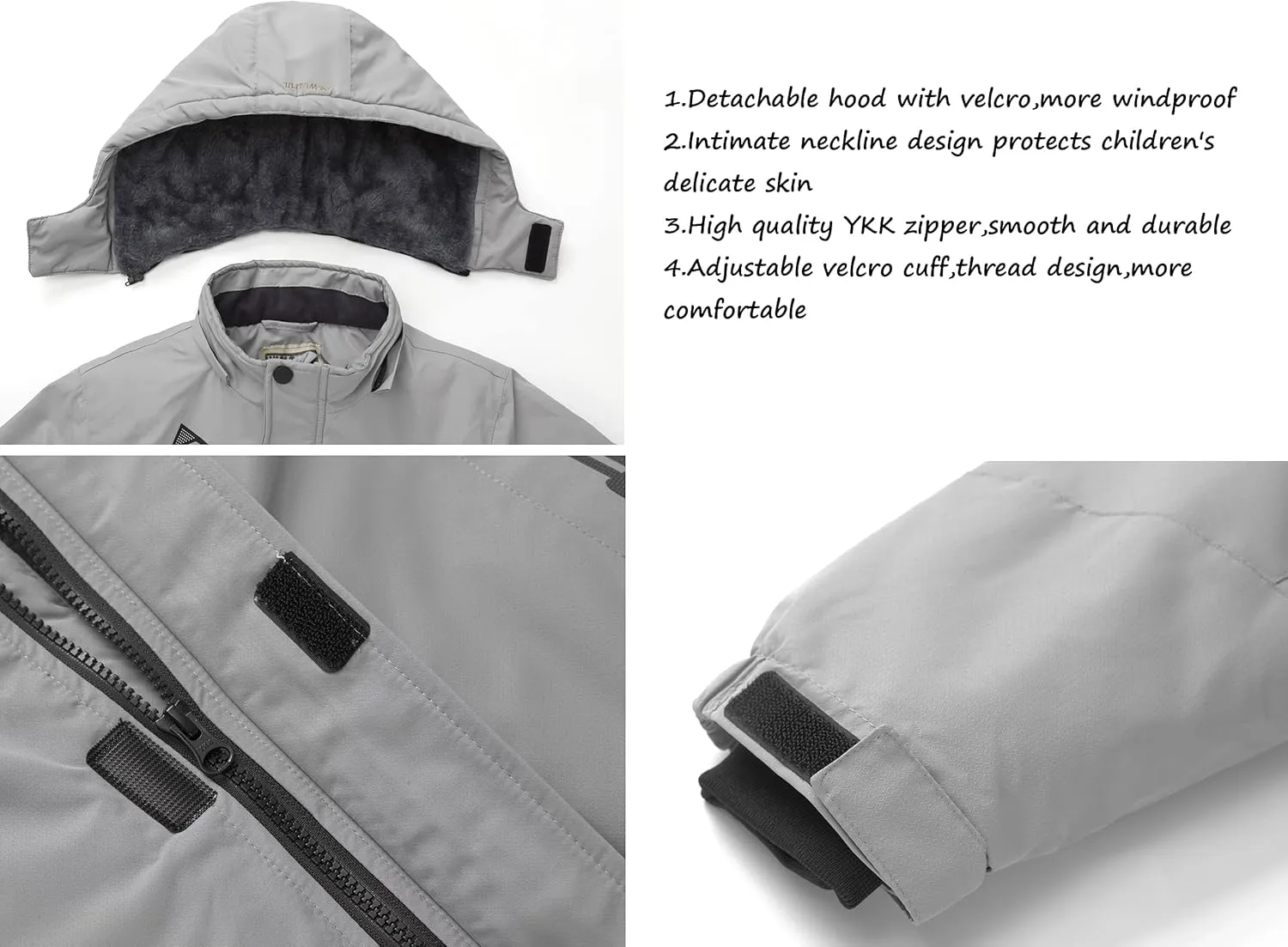 WULFUL Boy's Waterproof Ski Jacket Warm Fleece Hooded Winter Snow Coat