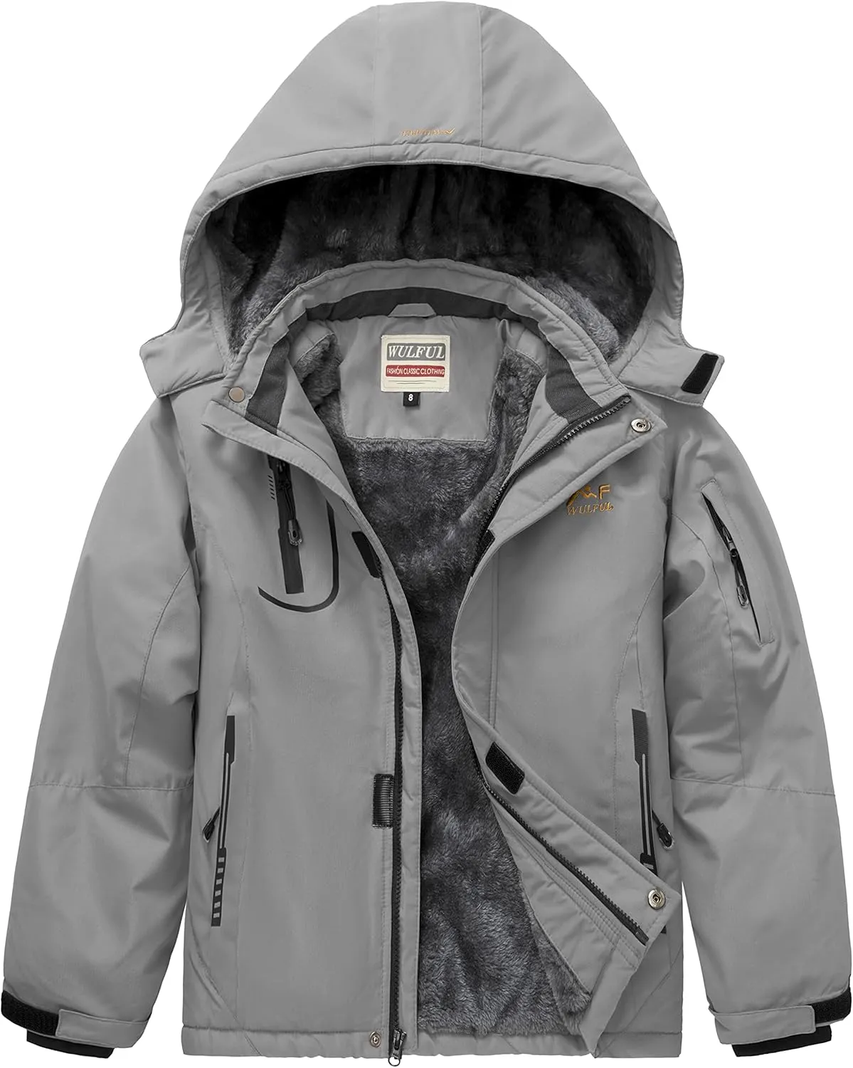 WULFUL Boy's Waterproof Ski Jacket Warm Fleece Hooded Winter Snow Coat
