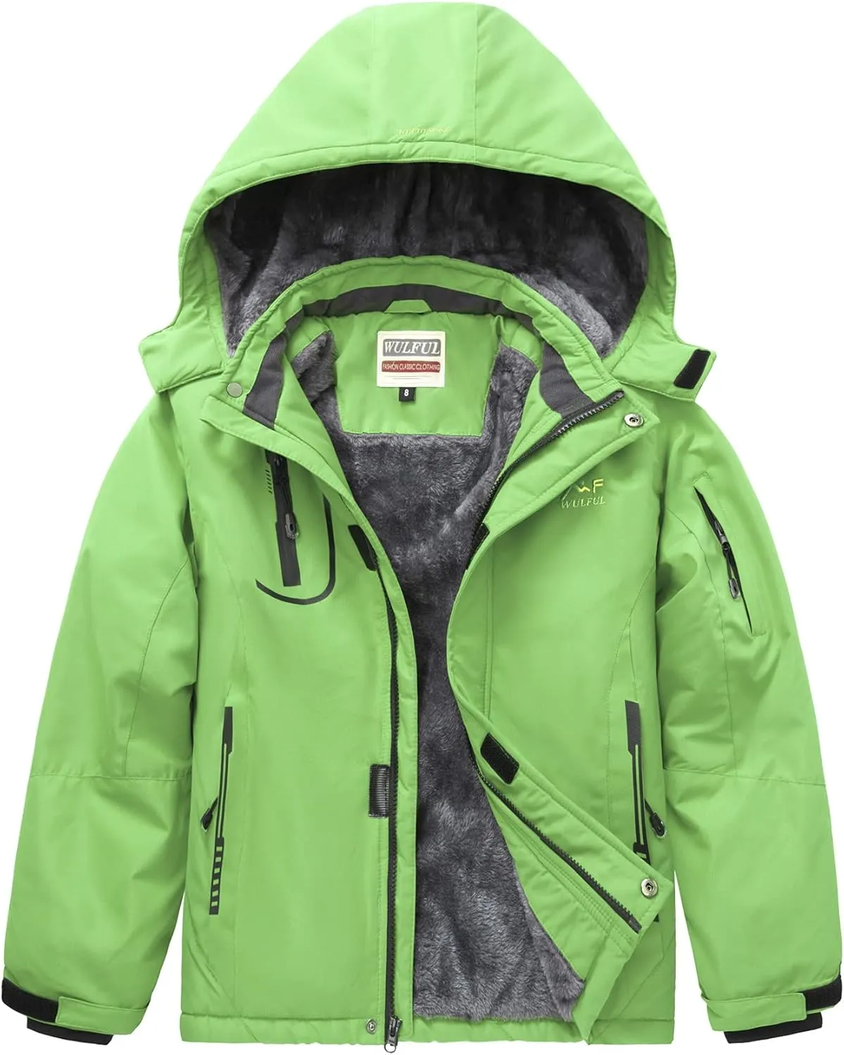 WULFUL Boy's Waterproof Ski Jacket Warm Fleece Hooded Winter Snow Coat